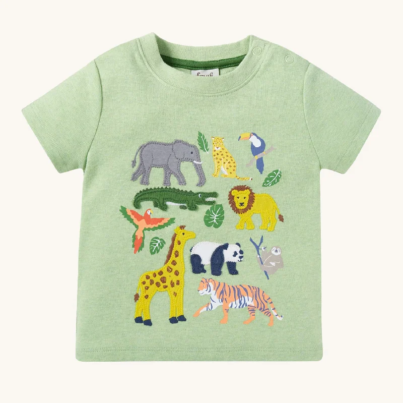 ---Frugi Organic Little Creature Applique T-Shirt - Kiwi Marl / Jungle