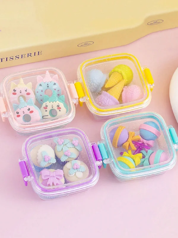 - Chinchilla cooling ice nest ceramic plate4-5pcs/Set Random Style Cute Bento Box Dessert Makeup Eraser Set Creative Stationery Combination