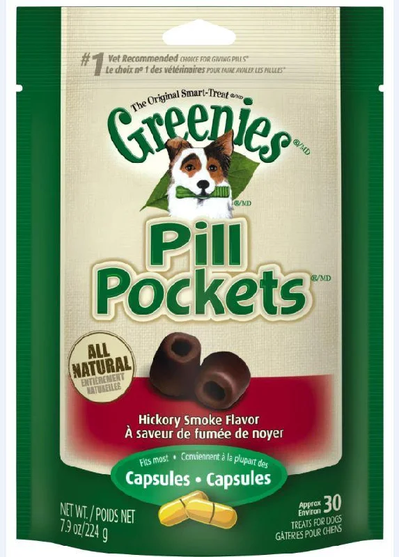  -High-fiber dog foodGreenies Pill Pockets Canine Hickory Smoke Flavor Dog Treats (For capsules: 7.9-oz, 30-pack)