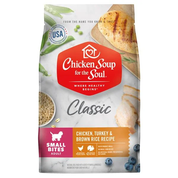 - Hypoallergenic dog foodChicken Soup For The Soul Adult Small Bites Recipe with  Chicken, Turkey & Brown Rice Dry Dog Food