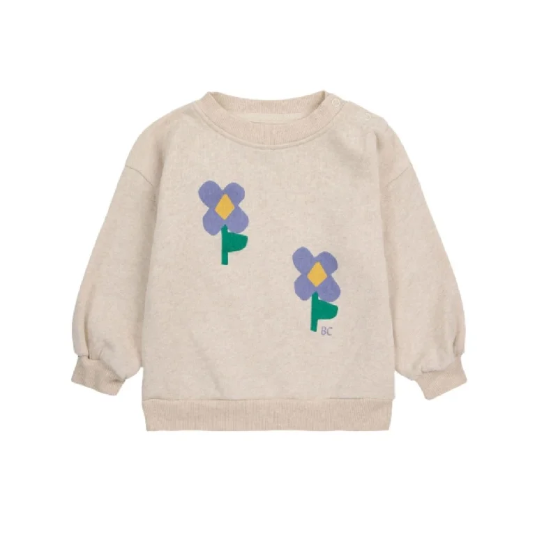 ---Bobo Choses Beige Pansy Flower Baby Sweatshirt