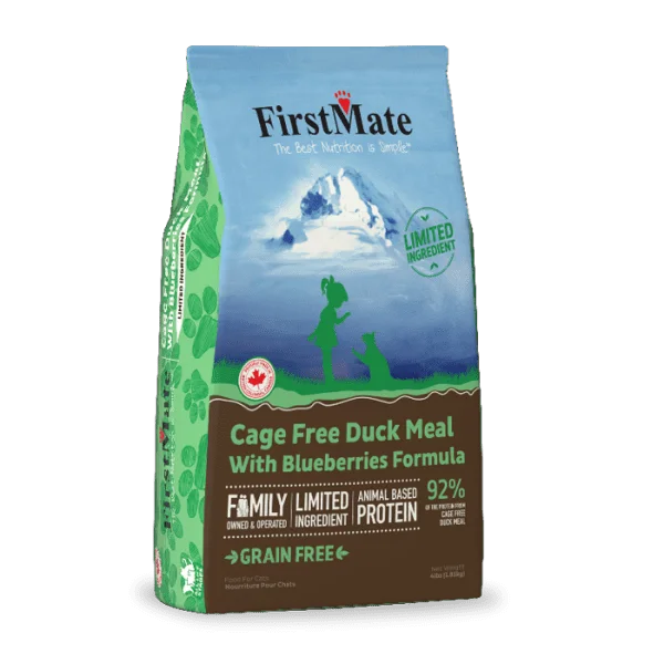    - Grain-free cat food recommendations  FirstMate Duck Meal With Blueberries Dry Cat Food