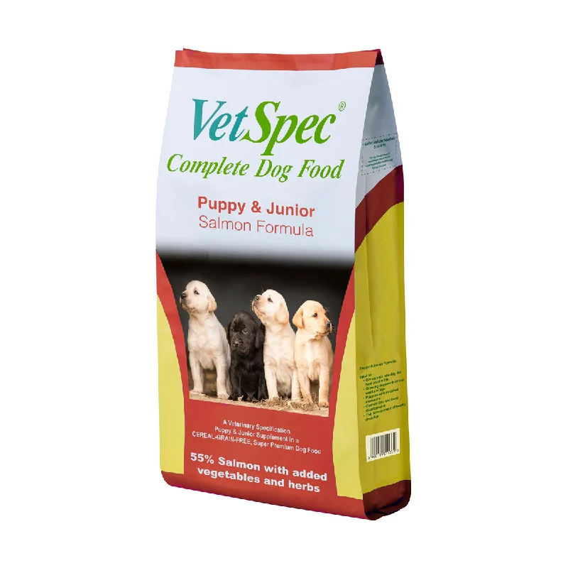 - Special food for puppiesVetSpec Puppy & Junior Salmon Formula