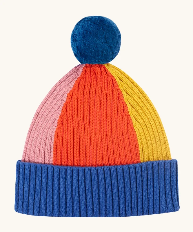 - Organic cotton dog bibsFrugi Rainbow Rib Bobble Hat - Blue Tang/Rainbow