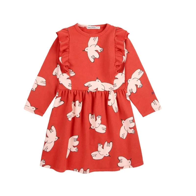 - Car dog seat beltBobo Choses Red Freedom Bird Allover Ruffle Dress