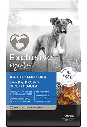 - Special food for senior dogsExclusive® Signature® All Life Stages Lamb & Brown Rice Formula Dog Food