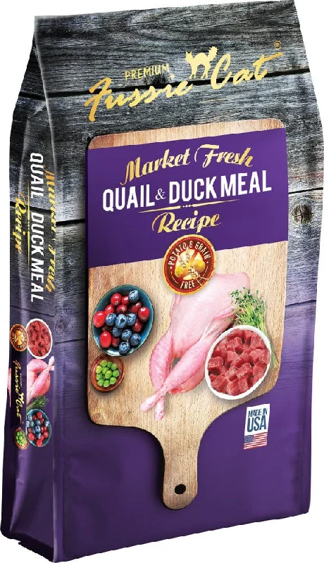    - Senior cat food  Fussie Cat Grain Free Quail & Duck Meal Dry Cat Food